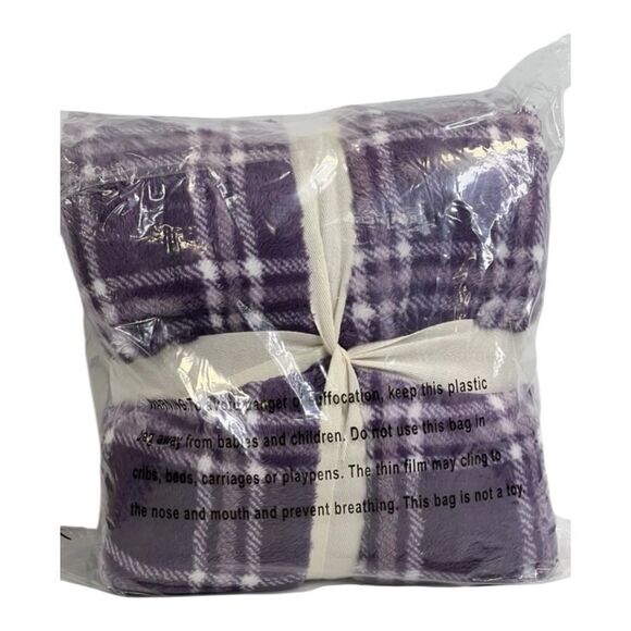 NWT PURPLE Berkshire Blanket Double-Sided Plaid Wearable Throw. - Picture 5 of 6
